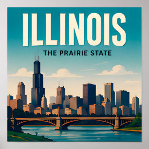 Poster Viagens pelo Meio-Oeste Illinois Chicago Springfie