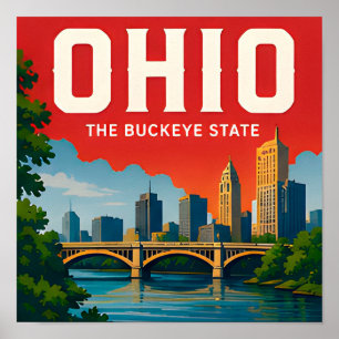 Poster Viagens pelo Meio-Oeste Ohio Cleveland Columbus Ci