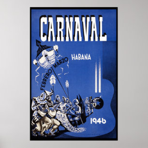 Pôster Viagens vintage 1946 do carnaval de Havana
