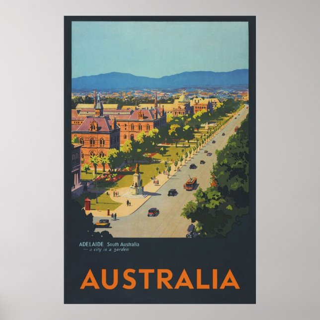 Poster Viagens vintage Adelaide Austrália (Frente)