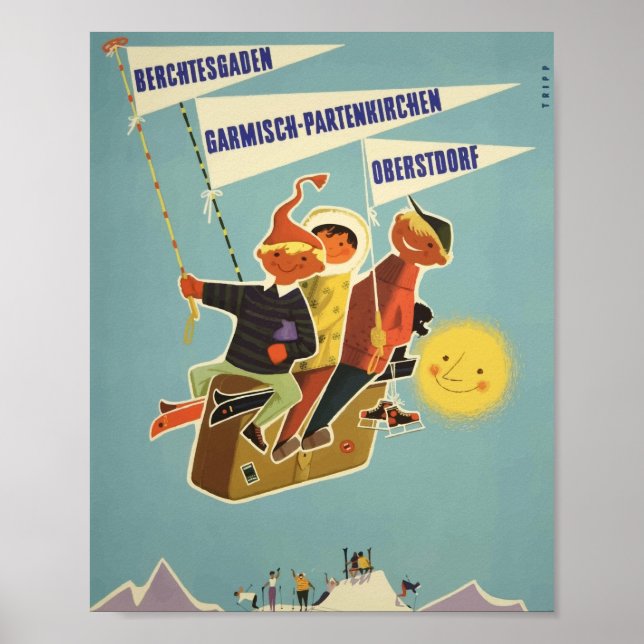 Poster Viagens vintage Alps Bavarian Áustria Alemanha (Frente)