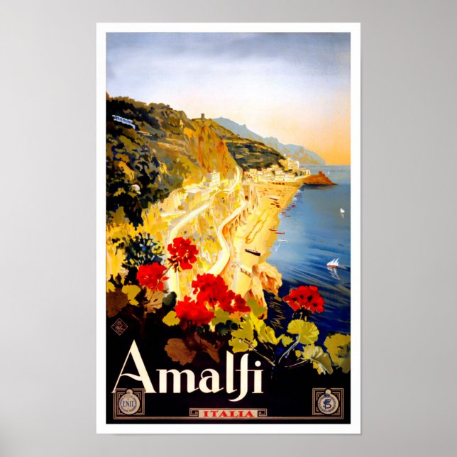 Poster Viagens vintage Amalfi Itália (Frente)