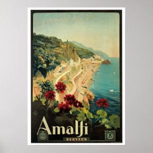 Pôster Viagens vintage, Amalfi Italia