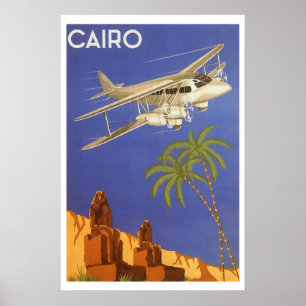 Pôster Viagens vintage ao Cairo, Eygpt, avião do biplano