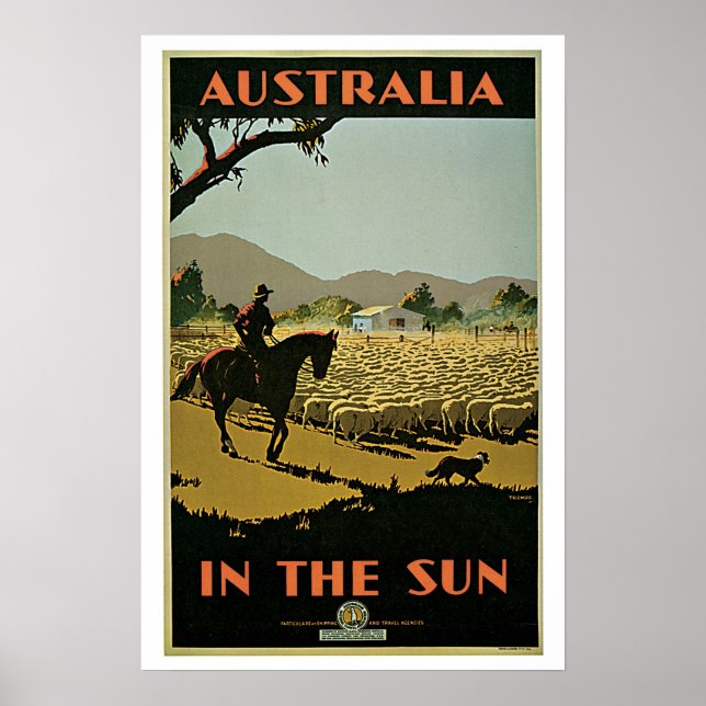 Poster Viagens vintage Austrália Ovinos Fazendas (Frente)