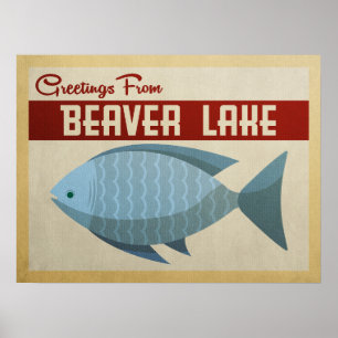 Poster Viagens vintage Azul de Peixe do Lago Beaver