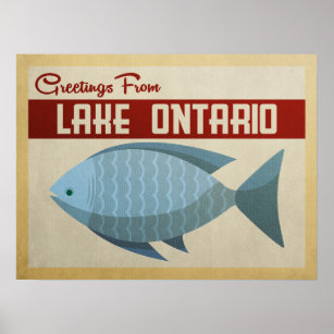 Poster Viagens vintage Azul de Peixe Lago Ontario