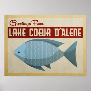 Poster Viagens vintage Azul de Peixes do Lago Coeur d'Ale