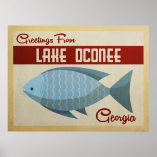 Poster Viagens vintage Azul de Peixes do Lago Oconee Geor