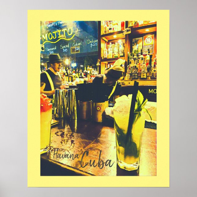 Poster Viagens vintage bar Havana Cuba Mojito (Frente)