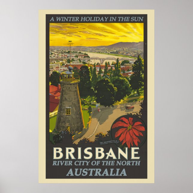 Poster Viagens vintage Brisbane Austrália (Frente)