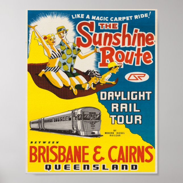 Poster Viagens vintage Brisbane e Cairns (Frente)