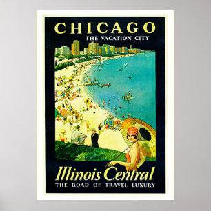 Poster Viagens vintage, Chicago, Illinois