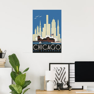 Poster Viagens vintage Chicago tem tudo no Skyline da Cid