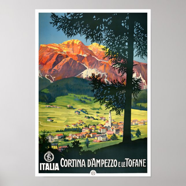 Poster Viagens vintage Cortina Itália (Frente)