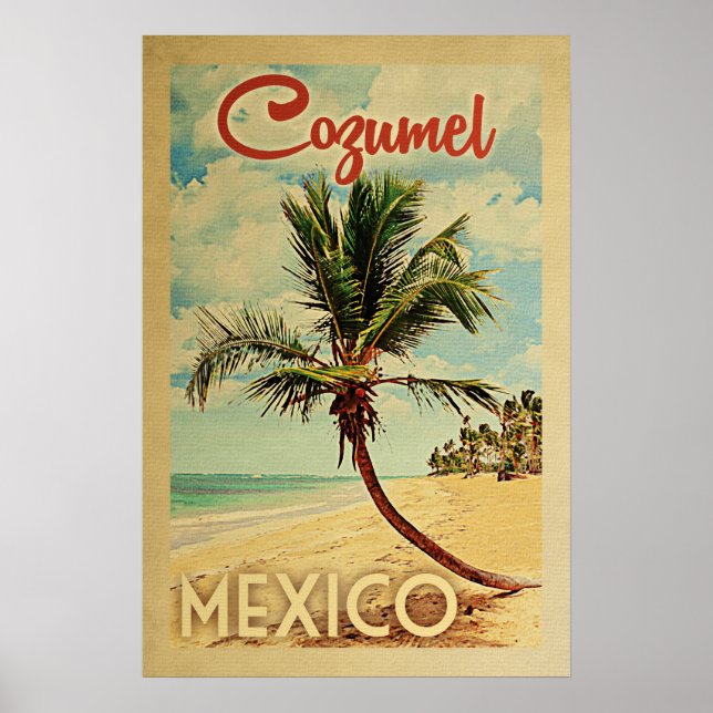 Poster Viagens vintage da Árvore Palm Cozumel (Frente)