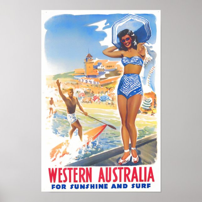 Poster Viagens vintage da Austrália Ocidental (Frente)