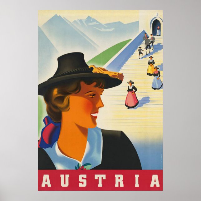 Poster Viagens vintage da Áustria (Frente)