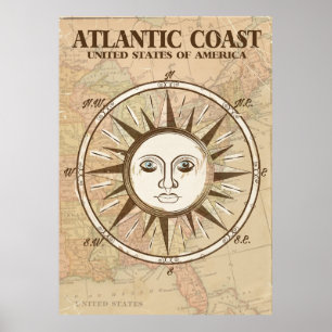 Pôster Viagens vintage da costa atlântica dos EUA