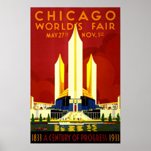 Pôster Viagens vintage da feira de mundo de Chicago