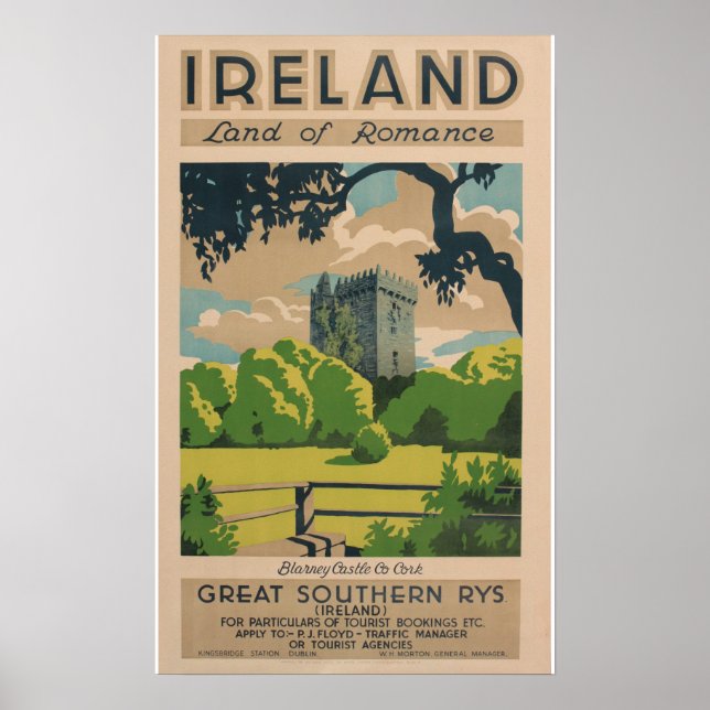 Poster Viagens vintage da Irlanda (Frente)