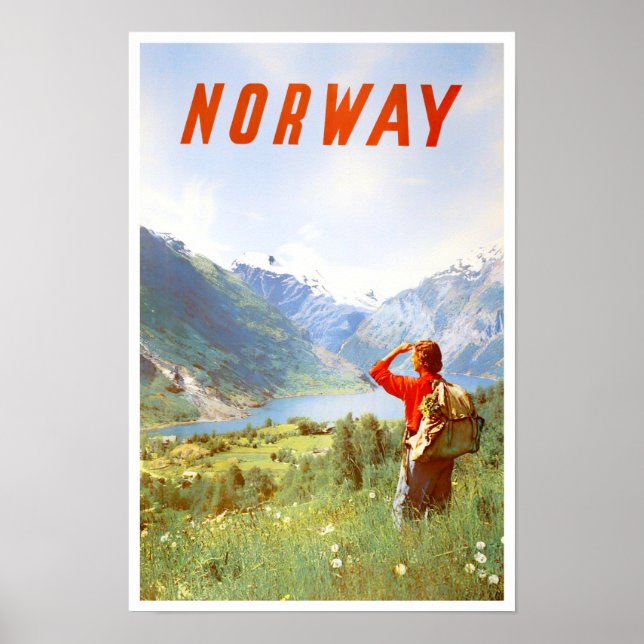 Poster Viagens vintage da Noruega (Frente)