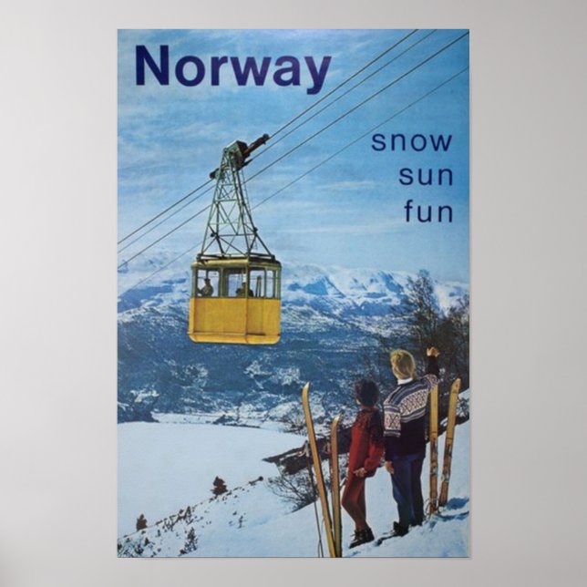 Poster Viagens vintage da Noruega (Frente)