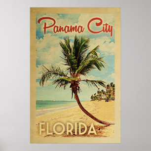Poster Viagens vintage da palmeira da Cidade do Panamá