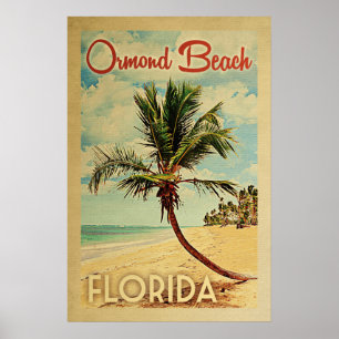 Poster Viagens vintage da palmeira da praia de Ormond