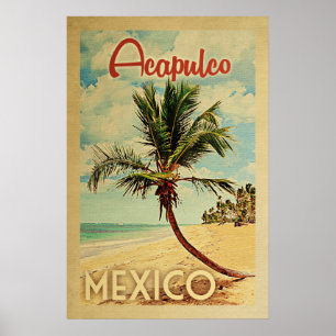Poster Viagens vintage da palmeira de Acapulco