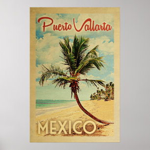 Poster Viagens vintage da palmeira de Puerto Vallarta