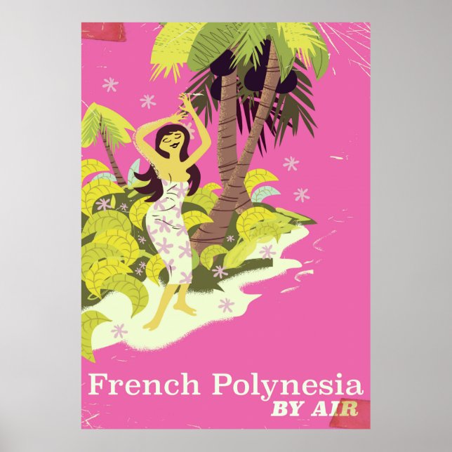 Poster Viagens vintage da Polinésia Francesa (Frente)