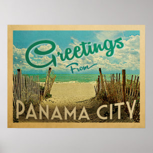 Poster Viagens vintage da praia da Cidade do Panamá