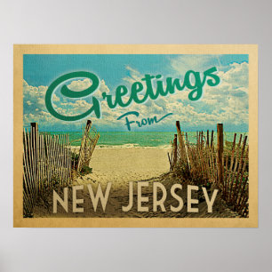 Poster Viagens vintage da praia da costa de New-jersey