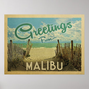 Poster Viagens vintage da praia de Malibu
