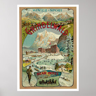 Pôster Viagens vintage da suiça de Grindelwald