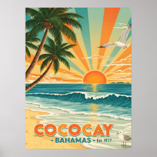 Poster Viagens vintage das Bahamas Cococay