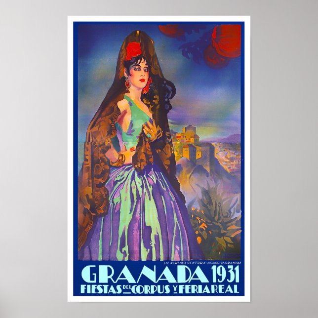 Poster viagens vintage de 1931 Feria de Granada (Frente)