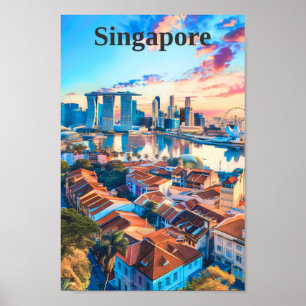 Poster Viagens vintage de Arte de Singapura