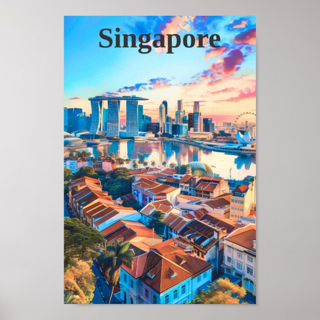 Poster Viagens vintage de Arte de Singapura (Frente)