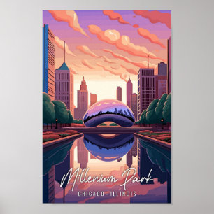 Poster Viagens vintage de Arte do Illinois no Millenium P
