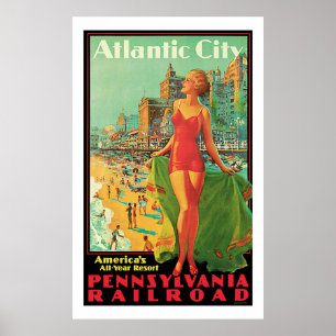 Poster Viagens vintage de Atlantic City - de Pensilvânia
