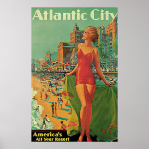 Pôster Viagens vintage de Atlantic City, New-jersey