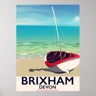 Pôster viagens vintage de Brixham Beach Devon