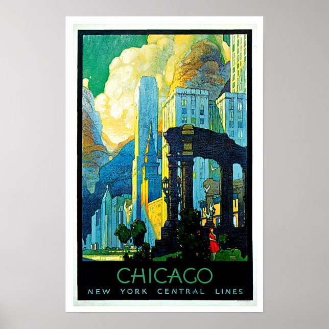 Pôster Viagens vintage de Chicago Illinois (Frente)