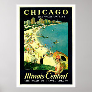 Poster Viagens vintage de Chicago Illinois Beach