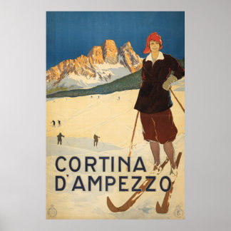 Poster Viagens vintage De Cortina D'ampezzo, Itália