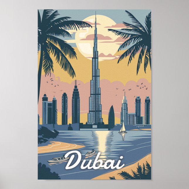 Poster Viagens vintage de Dubai Emirados Árabes Unidos (Frente)