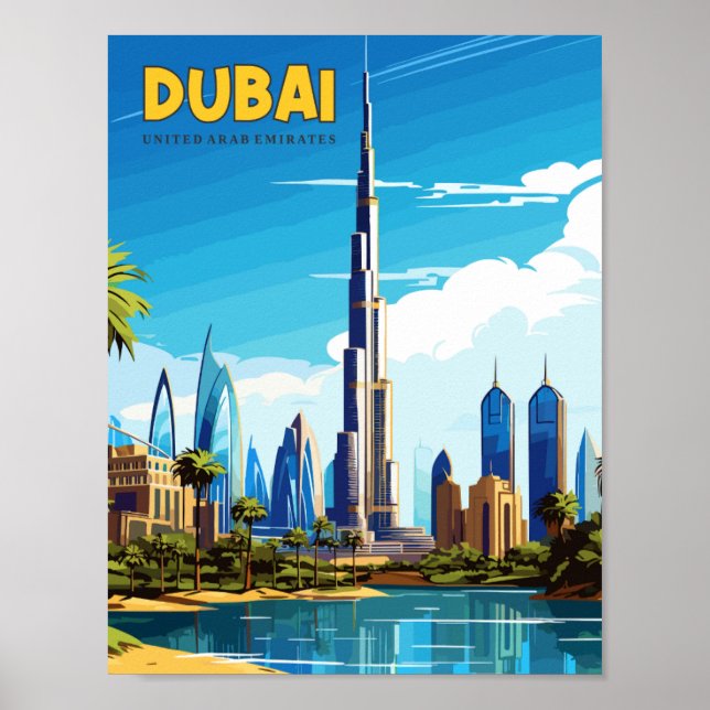 Poster Viagens vintage de Dubai Emirados Árabes Unidos (Frente)