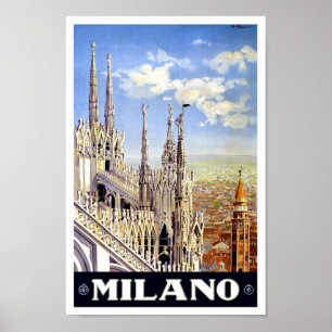 Pôster Viagens vintage de Milão Italia